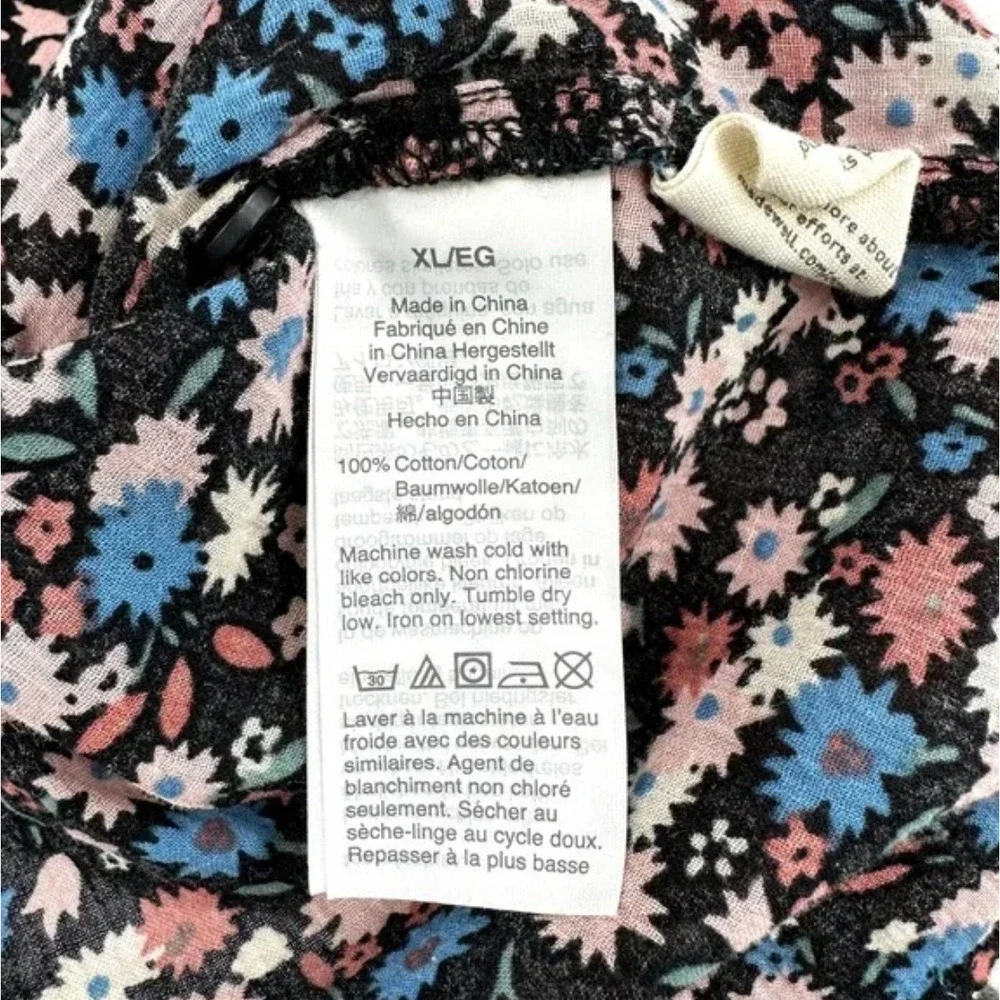 Madewell Ruffle-Yoke Puff Sleeve Prairie Top Spring Prairie Black Floral Size XL
